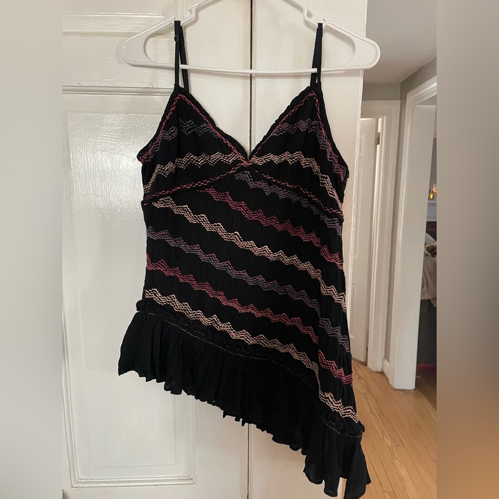 Black Strappy Top with Multicolor Zigzag Pattern